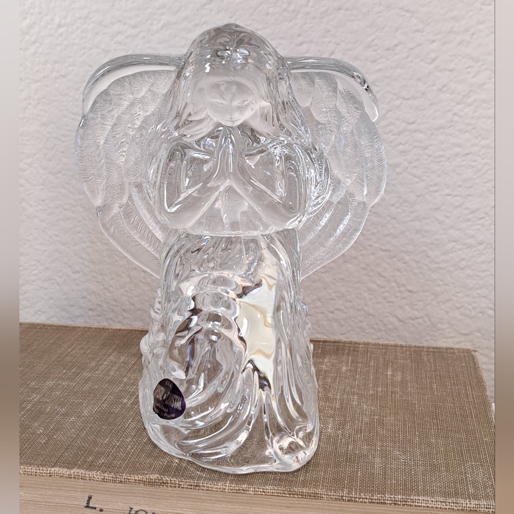 Vintage 1990s DePlomb USA KNEELING PRAYING ANGEL 24% Lead Crystal Votive Holder